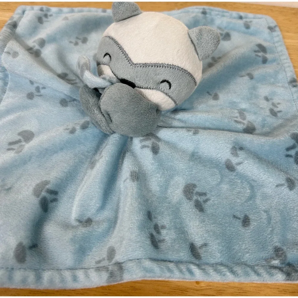 Blue Fox Lovey Raccoon Security Blanket Baby Blue Mushroom Print Modern Moments